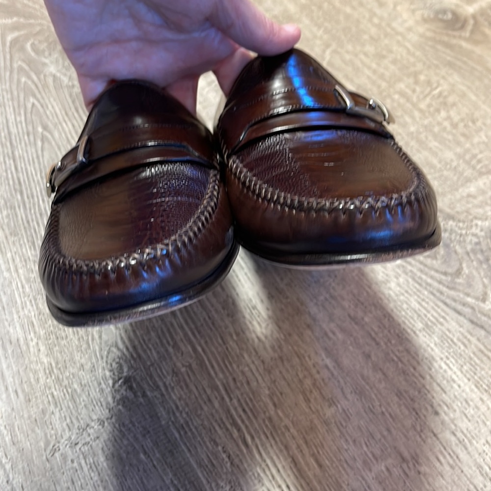 Johnston & Murphy Mens 9.5 Loafers Shoes Faux Snakeskin Brown Slip On Italy Made - Picture 3 of 10